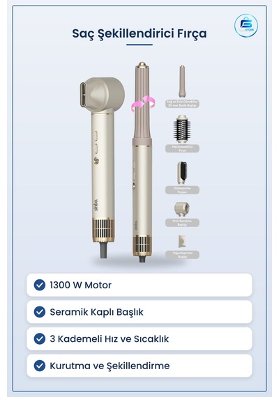 Saç Kurutma Makinesi 5in1 Air Brush 1300w Şekillendirici Seramik
