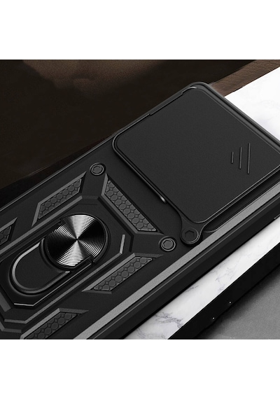 Huawei Pura 70 Pro 5g Kılıf Sürgülü Kamera Koruyucu Manyetik Standlı Tank Koruma Celikaksesuar Siyah