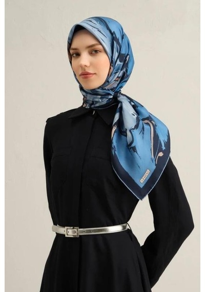 Armine İpek Eşarp 2025 Yaz - 9337-81 Lacivert Mavi Twill Lacivert Mavi