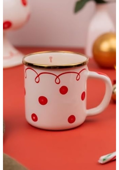Merry Dots Yılbaşı Temalı Emaye Kupa Acı Kahve