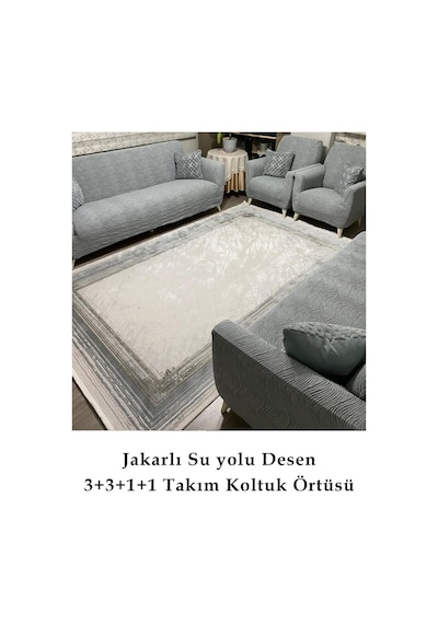 Su Yolu Koltuk Örtüsü, Koltuk Kılıfı, Lastikli 3+3+1+1 Gri Gri
