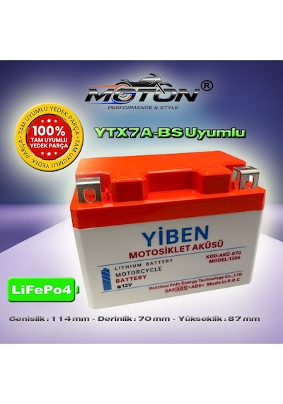 Ytx7a-bs Uyumlu Lifepo4 Lityum Motosiklet Aküsü 220 Cca Marş Gücü / Hafif Tasarım