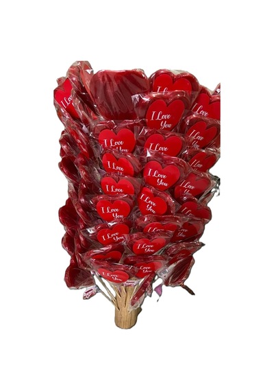 I Love You Baskılı Kalpli Sosyete Şekeri 20 Adet Lolipop 14 Şubat Sevgili Hediye