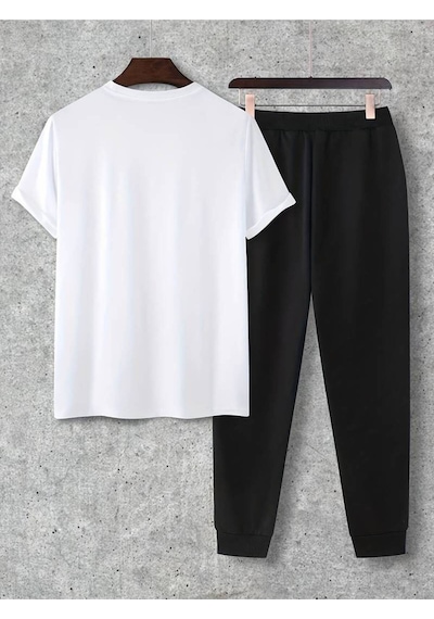 Uyguntarz Unisex Beyaz Fs Baskılı Siyah Kargo Eşofman Takımı