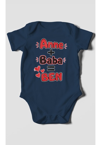 Morivokids Anne Ve Babaya Özel Kısa Kollu Bebek Body %100 Pamuk Lacivert
