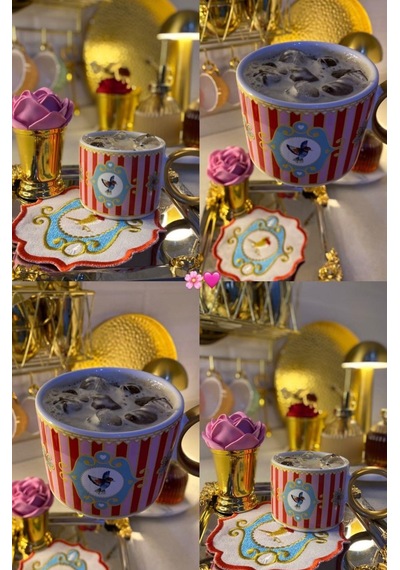 2'li Lüks Piano Bird Pink Kupa-3979 Kırmızı