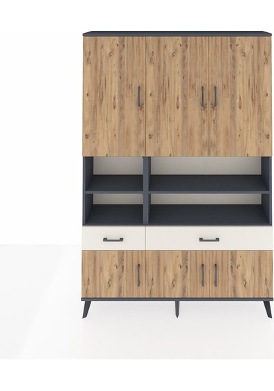Arges Dolap 8 Raflı 2 Çekmeceli 6 Kapaklı 132x30x195 Antrasit... Antrasit