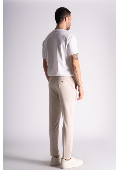 Yan Lastikli Slim Fit Chino Pantalon Bej Bej