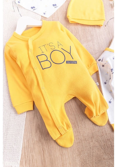 Babymod Palmiye Desenli Boy Baskılı 2'li Uzun Kollu Erkek Bebek Tulum Takım 001
