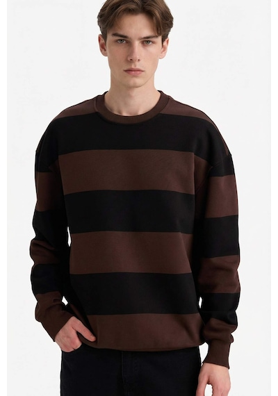 Defacto Boxy Fit Bisiklet Yaka Çizgili Sweatshirt A9066ax25aubn192 Kahve-bn192