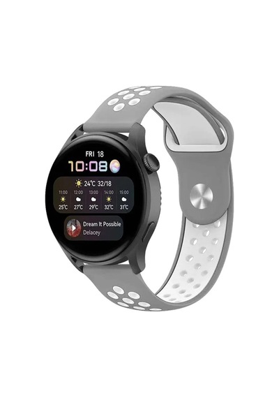 Watch 20mm Spor Delikli Kordon - Gri-beyaz - 100 Diğer