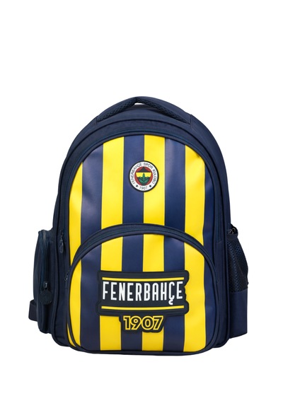 Fenerbahçe Lisanslı Çubuklu Okul Çantası - 3 Bölmeli Suni Deri Panelli Konforlu Sırt Çantası Çok Renkli