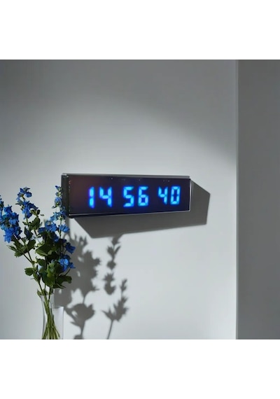 Saniyeli Dijital Led Duvar Ve Masa Saat Derece Ve Nem - Turkuaz Kasa Ölçüsü: 7x26 Cm