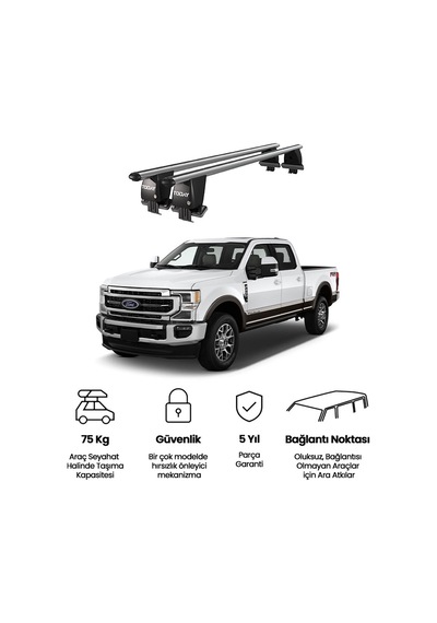 Royal Ford F250 2015-2020 Uyumlu Gri Kilitli Ara Atkı Port Bagaj Tavan Barı