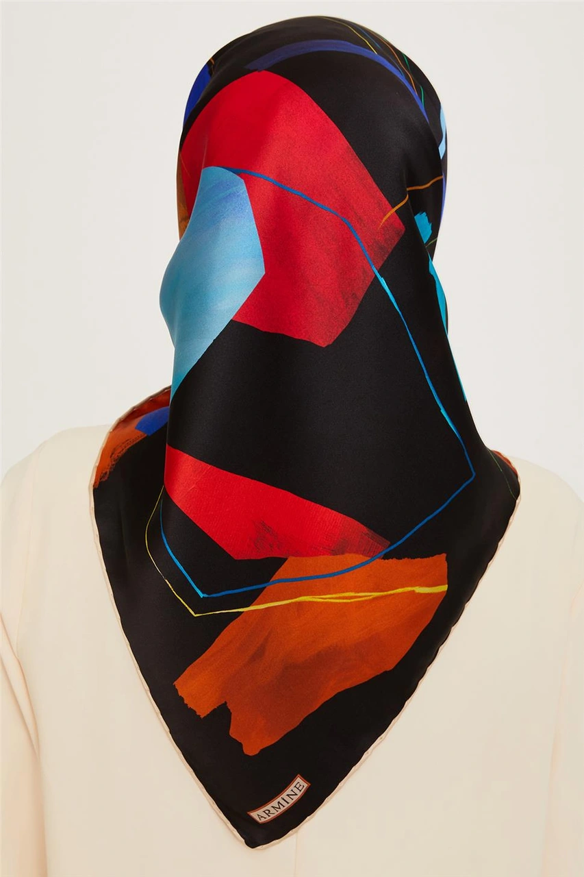 Armine Geometrik Desenli Twill Saf İpek Eşarp 9241d 83 83