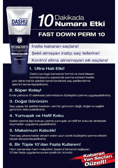 Kalıcı&hızlı Etkili Keratin İçerikli Saç Düzleştirici Krem Dashu For Men Premium Fast Down Perm 10