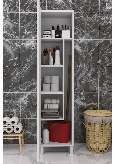Çok Amaçlı Kapaklı Banyo Dolabı - Yüksek Raflı, Dar Alanlara Uyumlu Depolama Dolabı - Beyaz - 45cm Çok Amaçlı Kapaklı Banyo Dolabı - Yüksek Raflı, Dar Alanlara Uyumlu Depolama Dolabı - Beyaz - 45cm