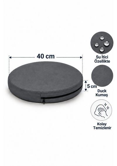 Kreş Minderi Anaokulu Aktivite Minderi, Bahçe, Dekor, Sandalye Minderi 40x40x 5 Cm Yuvarlak Minder 1 Adet Antrasit