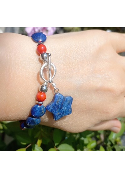 Sibelce 2283 Lapis Lazuli Mercan El Yapımı Düğümlü Bileklik