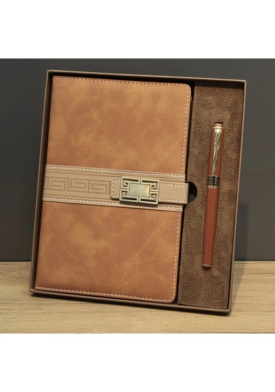 Bay Taba Rengi Termo Deri Defter Ve Metal Roller Kalem Seti Najmaddin Standart