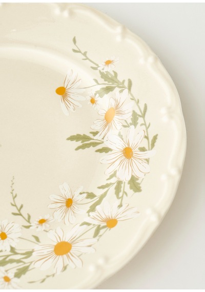 Bella Maison Daisy Porselen 6'lı Pasta Tabağı Krem 20 Cm Krem