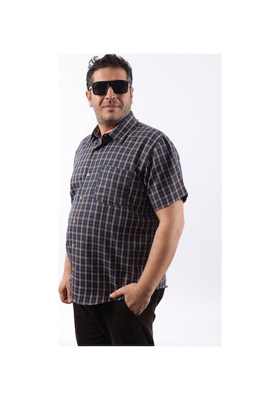 Tousus Kısa Kol Ekose Pamuklu Erkek Gömlek Kk-8076-tss Lacivert