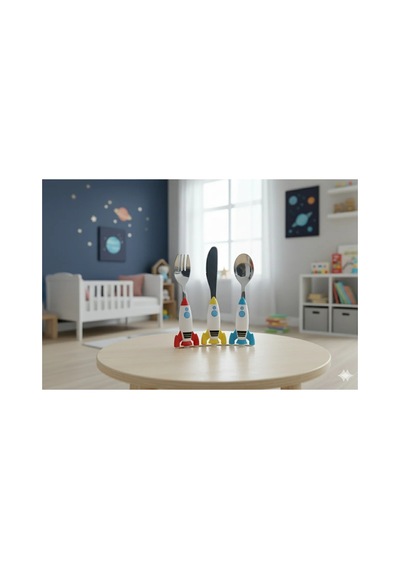 Armesa Home Uzay Mini Rocket Çocuk Çatal Kaşık Bıçak Takımı 3 Parça Çok Renkli