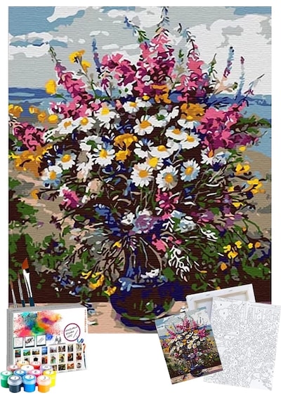 Sayılarla Boyama Seti 40 x 50 CM Tuval Şasesine Gerili Vazodaki Renkler