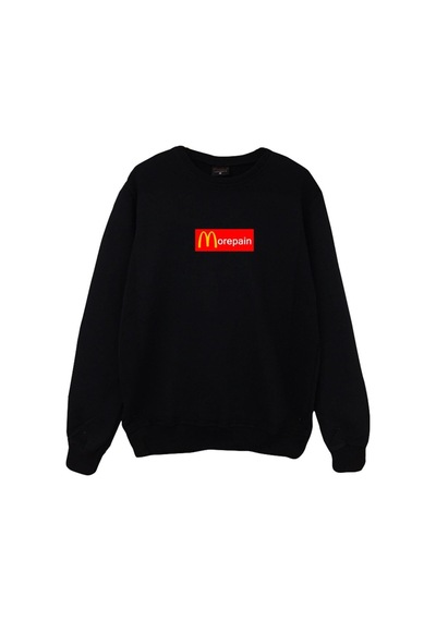 More Pain Baskılı Bisiklet Yaka Sweatshirt Siyah