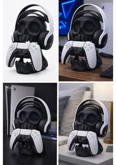 Playstation Uyumlu Kafatası Oyun Kolu Ve Kulaklık Standı Duvara Monte Ps4 / Ps5 Gaming Aksesuar