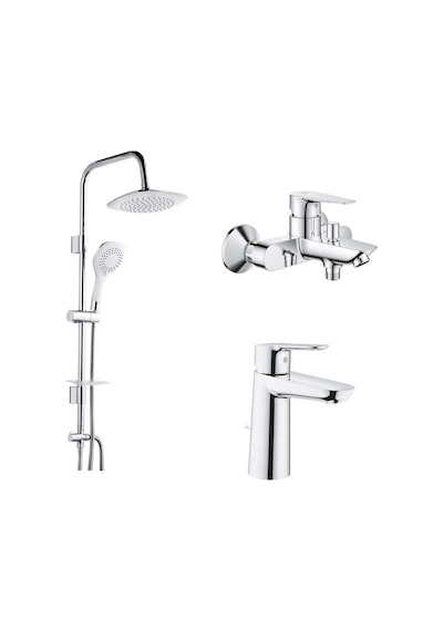 Grohe Baudge Banyo Bataryası 23605000 Lavabo Bataryası 23758000ve Tema 53270 Pratik 5f Tepe Duş Seti Krom