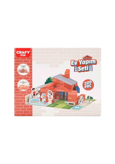 Havuzlu Ev Yapım Seti 200 Parça - Gerçek Tuğla Ve Çimentolu Maket Ev Seti