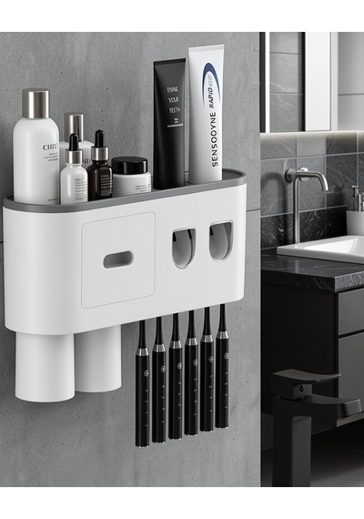 Çok Fonksiyonlu Diş Fırçası Tutucu Otomatik Dispenser Model Beyaz