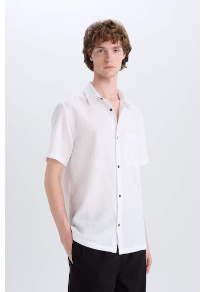 Defacto %100 Pamuk Slim Fit Dar Kesim Basic Düz Kısa Kollu Gömlek E0847ax25smwt34 Beyaz