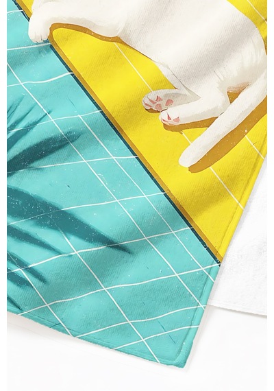 Kedi Temalı Tropikal Havuz Plaj Havlusu - Modern Turkuaz Sarı Marine Hızlı Kuruyan Mikrofiber Havlu Çiy Şeftali