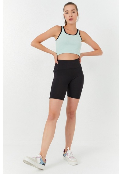 Tommy Life Su Yeşili Basic Sıfır Kol Dar Kalıp U Yaka Kadın Crop Top Atlet - 97162 Su Yeşili