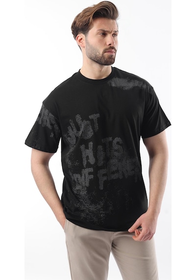 Madmext Siyah Baskılı Erkek T-shirt E7115 Siyah
