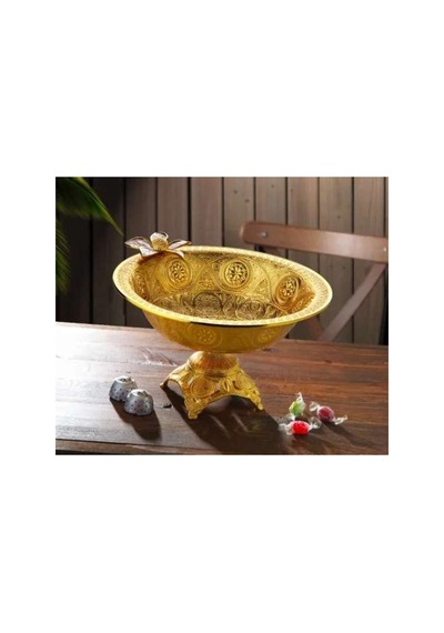Çiçekli Gold Ren Metal Ayaklı Çerez-lokum Kasesi sarı