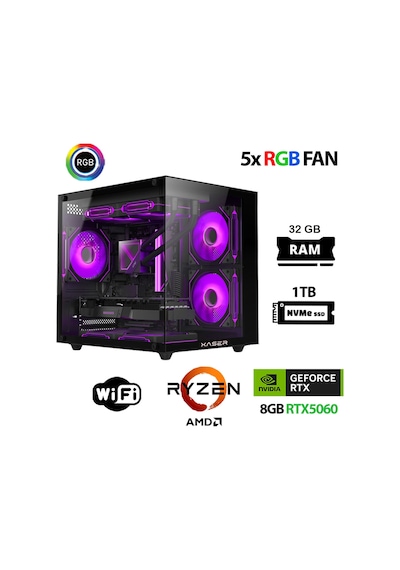 Xaser ECO-X280 R5-5600 32 GB 1 TB M.2 NVMe SSD 8 GB RTX5060 Free Dos Masaüstü Oyuncu Bilgisayarı