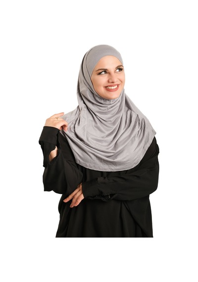 Hürrem Bone Gri Pratik Hazır Geçmeli Tesettür Eşarp Viskon Boneli Büyük Boy 1290bv 15 gri