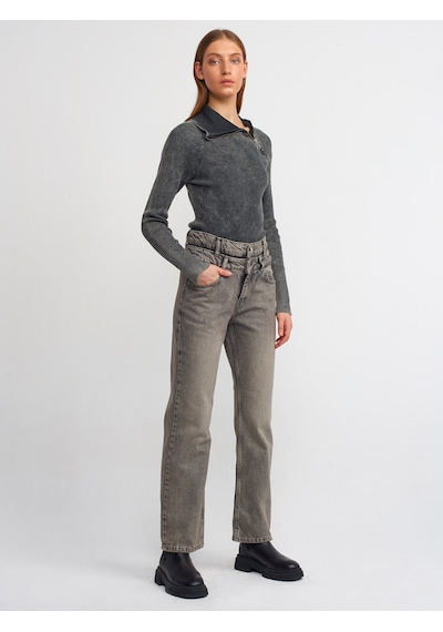 Dilvin Çift Kemerli Stright Denim Pantolon Antrasit