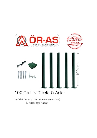 Panel Çit Diregi Aksesuarlı- -100cm- Yeşil Renk - 5-adet