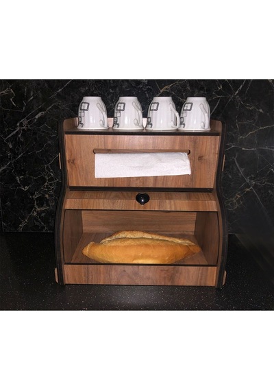 Ekmeklik New Bread Box,havlu Peçetelik Saklama Gözlü, Baharatlık Rafı, Dekoratif Demonte Ceviz