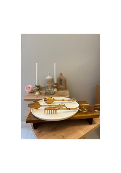 Vıntage Desenli 3'lü Gold Rengi Metal Servis Sunum Maşa Seti Altın - 854521320 Altın