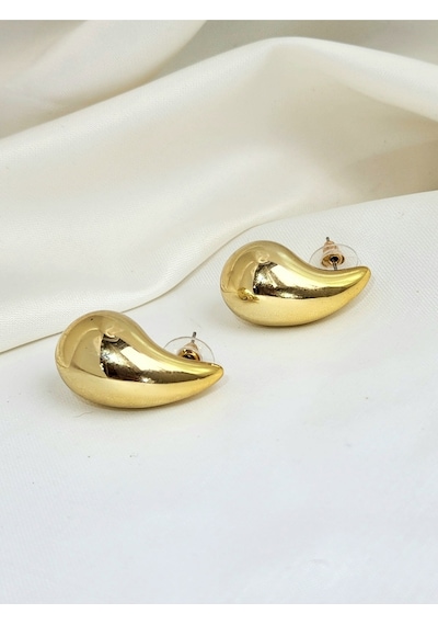 İtalyan Bottega Rachel Damla Altın Kaplama Gold Renkli 3cm Küpe Altın
