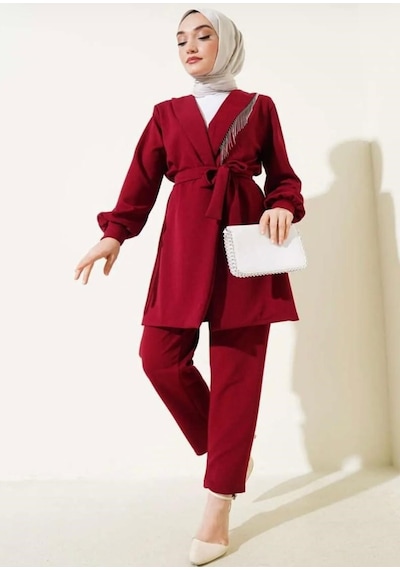 Lovie Moda Kadın Zincir Detaylı İkili Takım Bordo