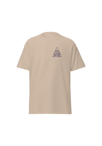 Wildstyle Mutlu Kampçı Karavan Kamp Dağ Doğa Tatil Baskılı Unisex Pamuklu Tişört Camel