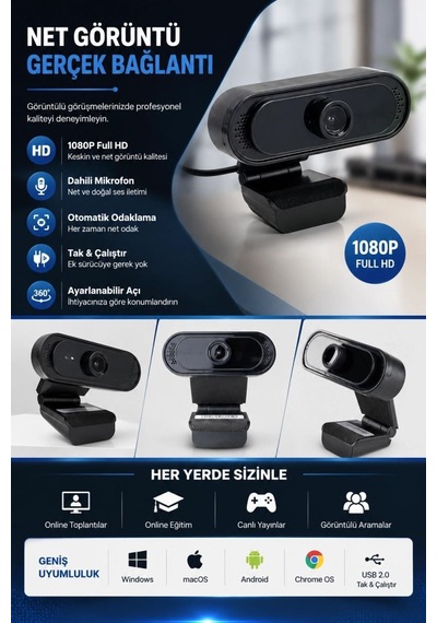 Northcity Webcam  1080p Hd Konferans Kamera Dahili Mikrofon Görüntülü Sohbet Yayın Kamerası Hd Video Ae-112