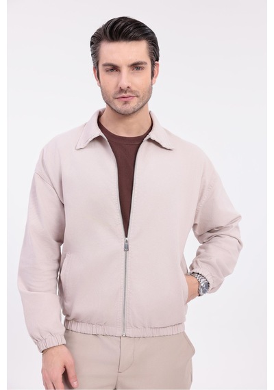 Erkek Gabardin Kumaş Fermuarlı Oversize Mevsimlik Ceket-144 Bej