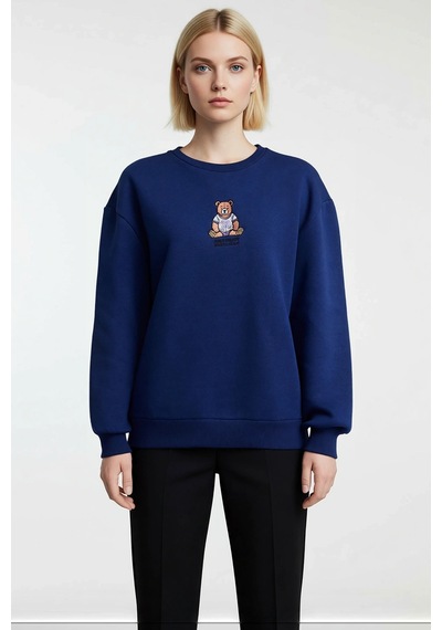 Benerly Kadın Bisiklet Yaka Düşük Kol Nakışlı Regular Kalıp Sweatshirt Fo Lacivert
